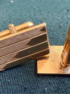 Mid Century Modern Vintage Swank Gold- Plated Cufflinks Geometric Design
